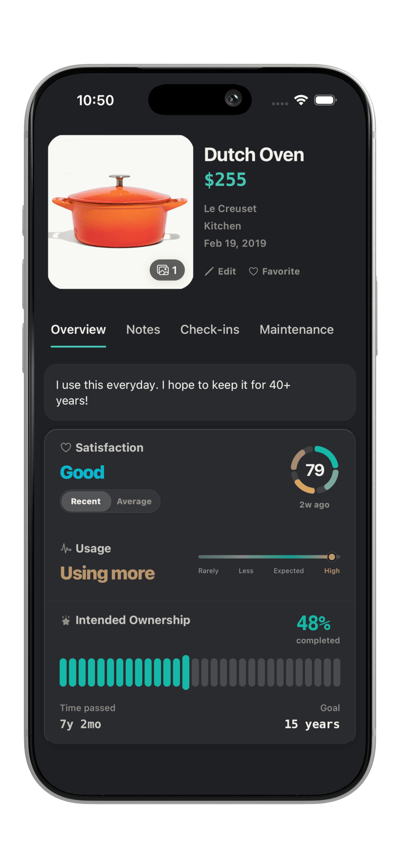 Ownly showing a Dutch oven product on a phone